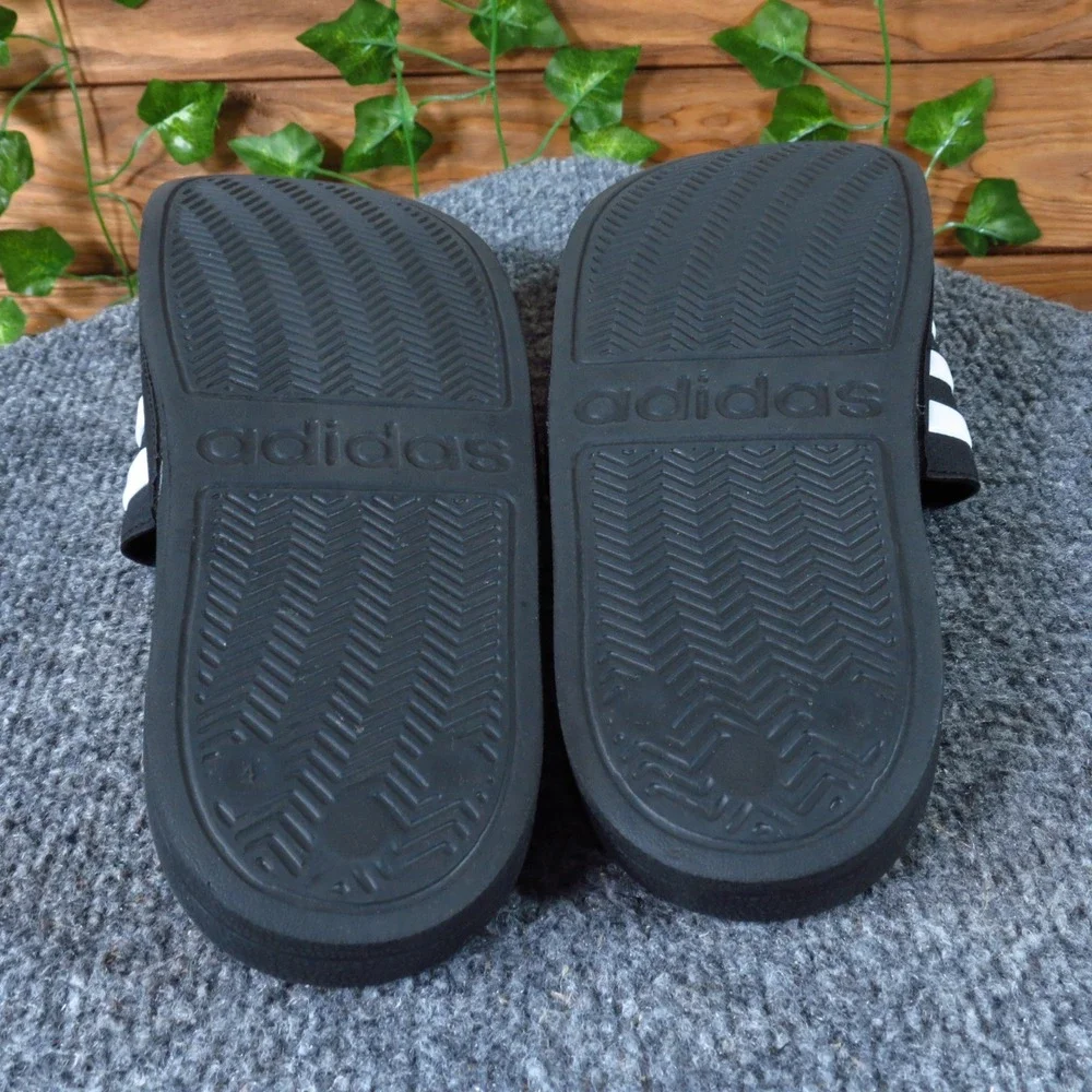 Adidas Adilette Shower Kids Slides Size 4 Pool Gym Sandals Black White Synthetic